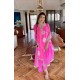 Pink pure Abuthai silk tye dye tunic set - Made To Order Only