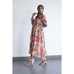 Floral digital print Indian kali style outfit with sheer pants 