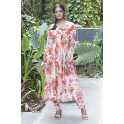 Floral digital print Indian kali style outfit with sheer pants 