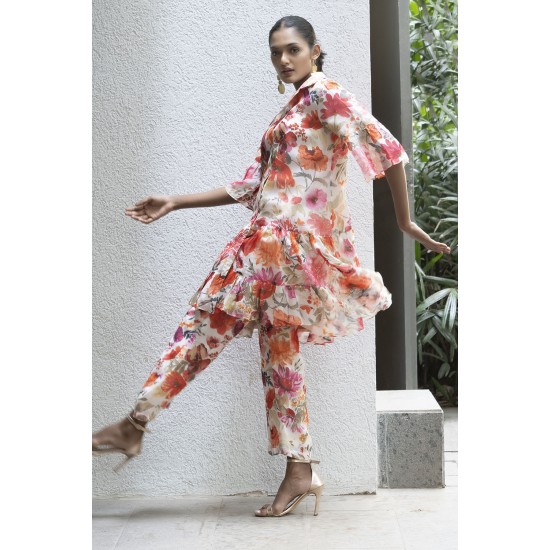 Ankle-length pants with cotton lining in floral print
