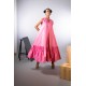 Pink Vintage Satin Loose Shift Dress With Bottom Layered Detailing