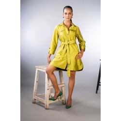 Olive Green Vintage Satin Shirt Style Dress With Pockets