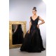 Black Beaded Corset Style Gown With Crushed Organza Pleated Skirt