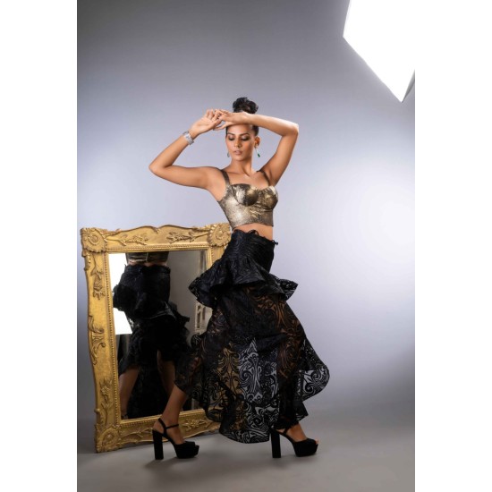 Black Spanish Net Lace Swirl Skirt
