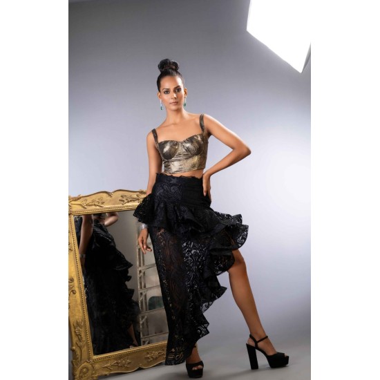 Black Spanish Net Lace Swirl Skirt